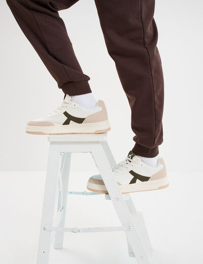 Tennis basses &agrave; lacets semelle plate vert kaki homme