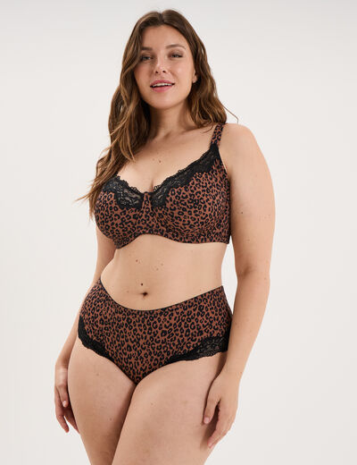 Shorty microfibre empi&egrave;cements dentelle marron femme grande taille