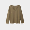 T-shirt col en V manches longues coton vert kaki femme grande taille