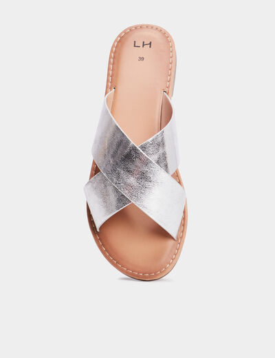 Mules brides larges crois&eacute;es gris argent femme
