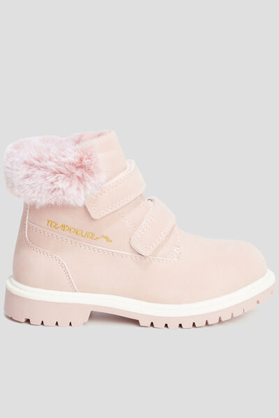 Bottines à scratchs et fourrure Trappeur rose fille