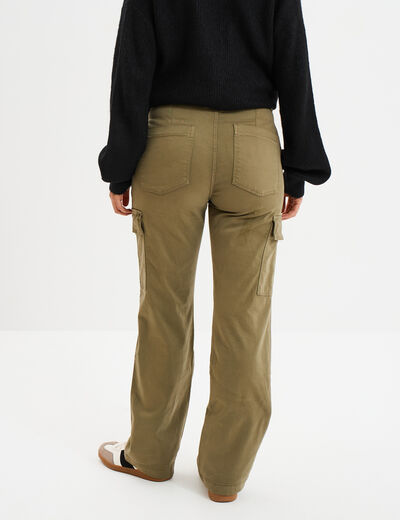 Pantalon cargo droit vert kaki femme