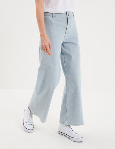 Pantalon flare cropped taille haute blanc femme