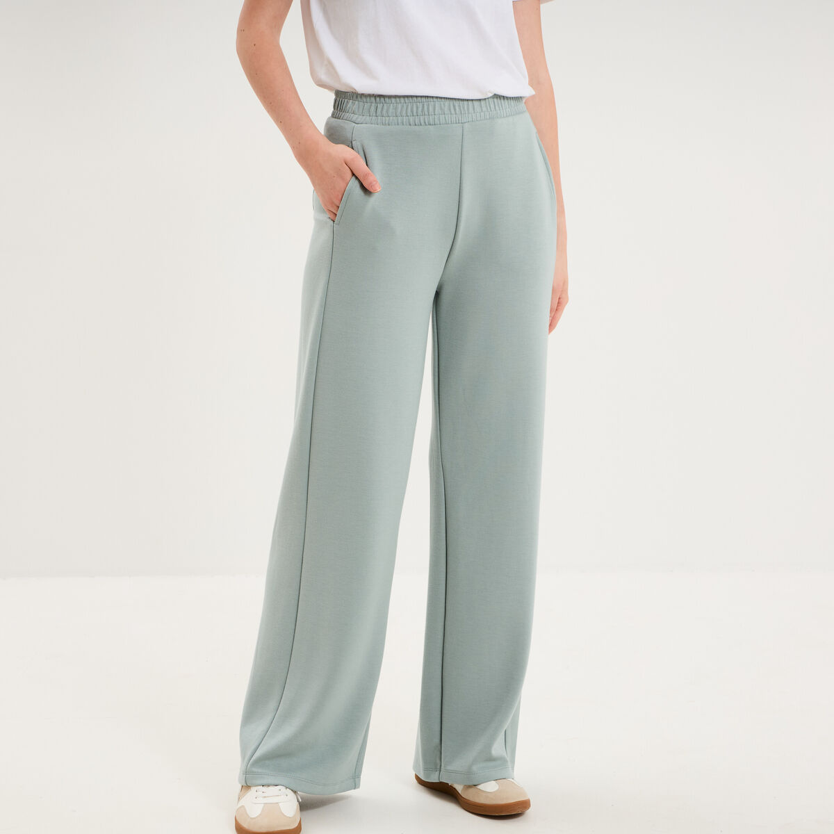Pantalon de jogging large molletonn&eacute; bleu gris femme