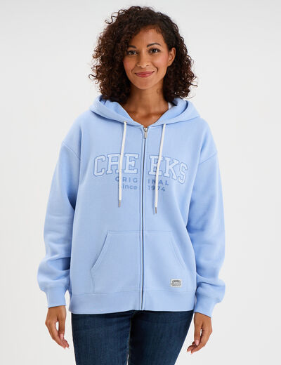 Sweat zipp&eacute; &agrave; capuche bleu marine femme