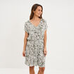 Robe caftant courte col en V vert kaki femme