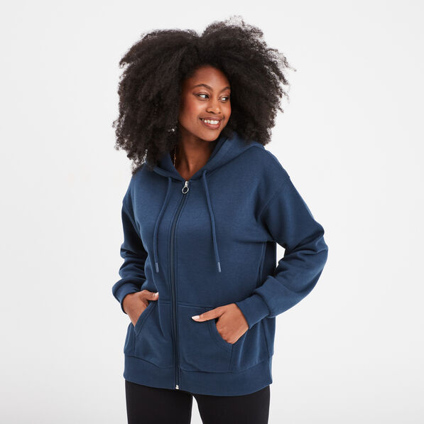 Sweat zippé à capuche bleu marine femme