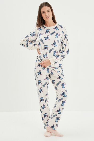 Coffret ensemble pyjama velours Stitch rose clair femme