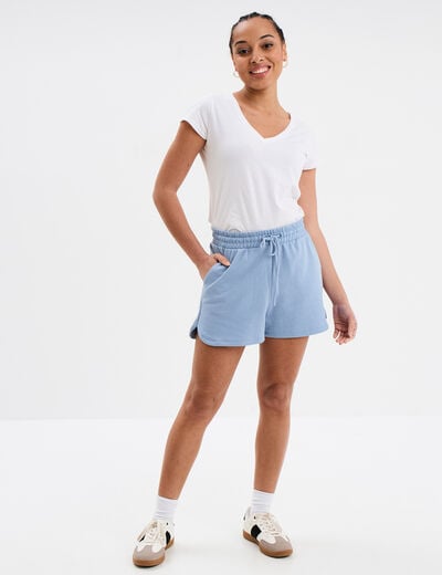 Short de jogging taille élastiquée bleu clair femme