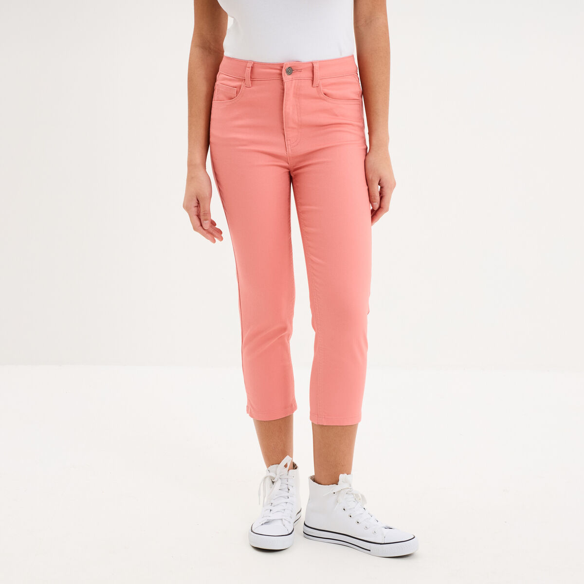 Pantalon capri slim twill 5 poches rose vif femme
