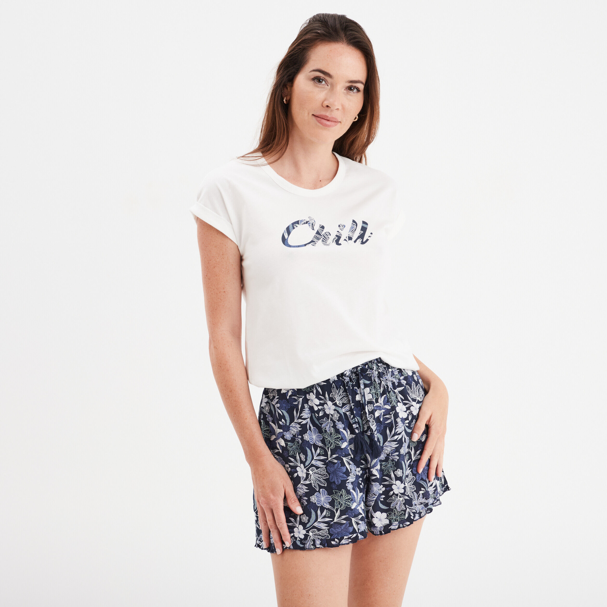 Ensemble pyjama short et t-shirt bleu marine femme LH