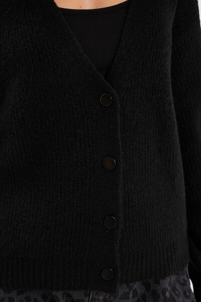 Gilet col en V manches longues ballon noir femme