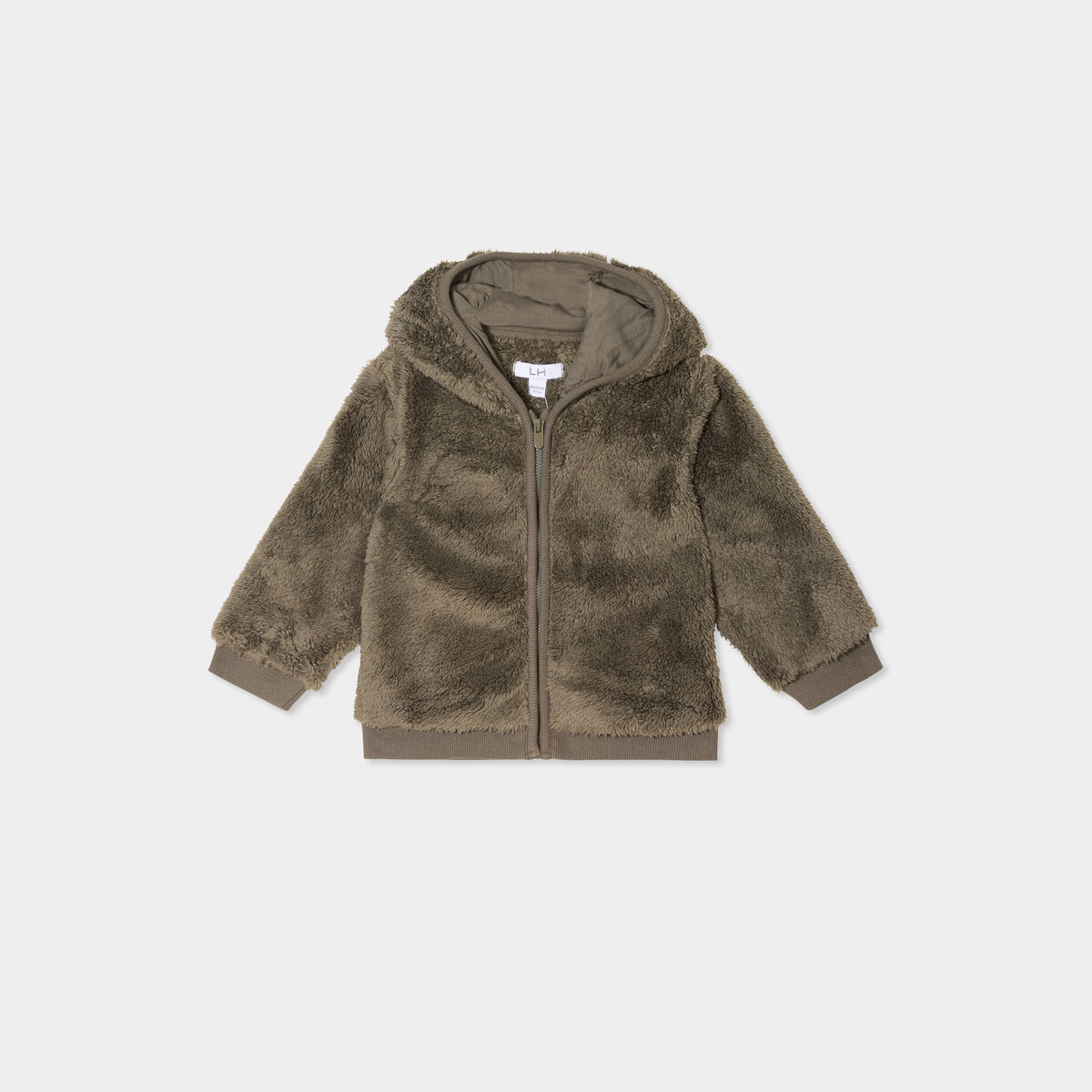 Gilet zippé effet polaire à capuche vert kaki bébé garçon