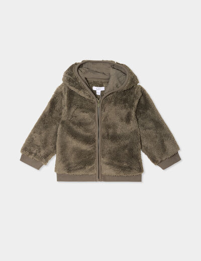 Gilet zippé effet polaire à capuche vert kaki bébé garçon