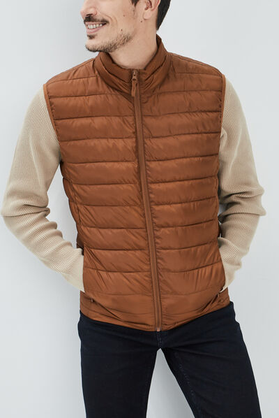 Doudoune droite sans manches camel homme