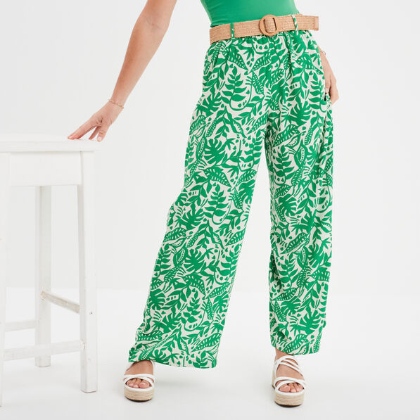 Pantalon large fluide avec ceinture vert femme