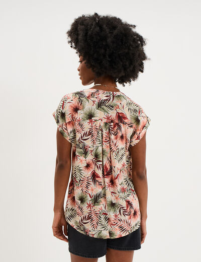 Blouse cr&eacute;pon manches courtes vert kaki femme