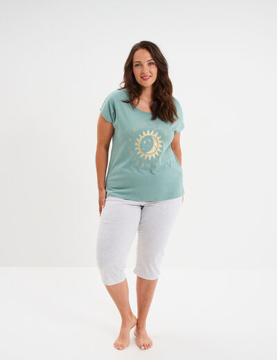 Ensemble pyjama corsaire et t-shirt bleu gris femme grande taille