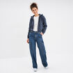 Sweat zippé à capuche court bleu gris femme