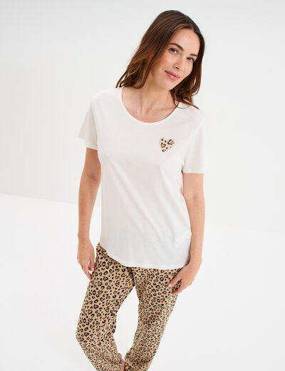 Ensemble pyjama pantalon t-shirt coton beige femme