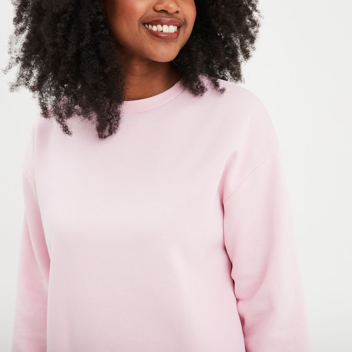 Sweat col rond manches longues rose femme