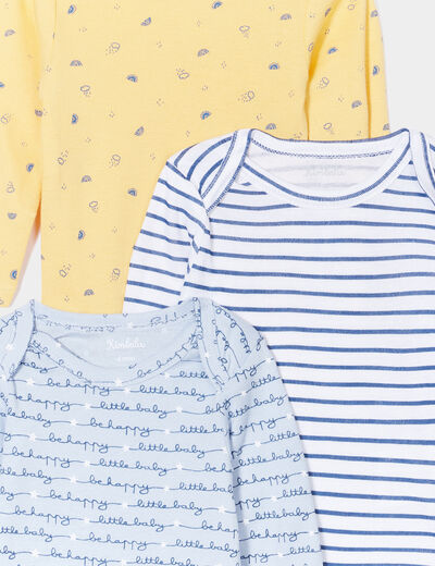 Lot 3 bodies manches longues en coton bleu ciel bébé garçon