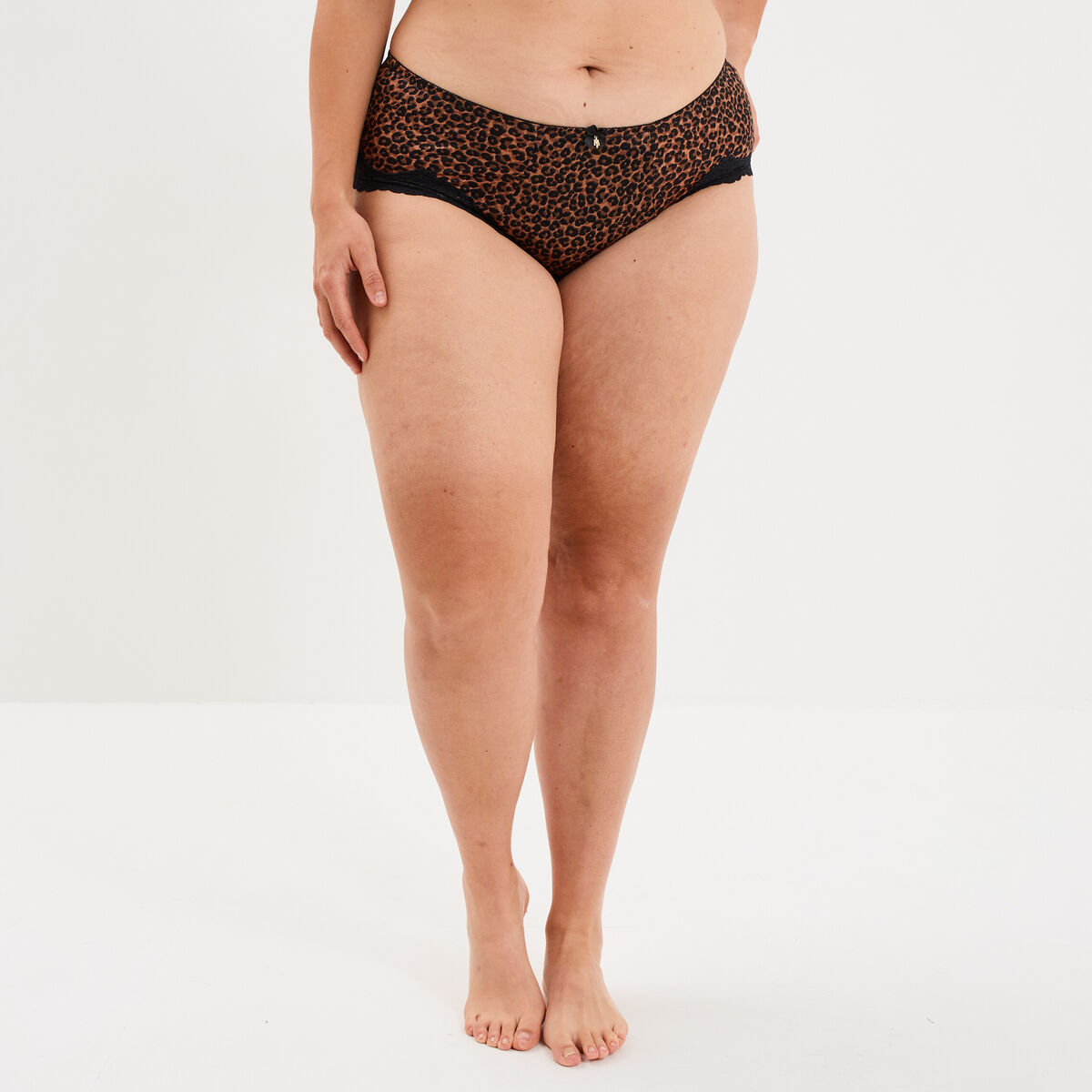 Shorty effet satin avec dentelle marron femme grande taille