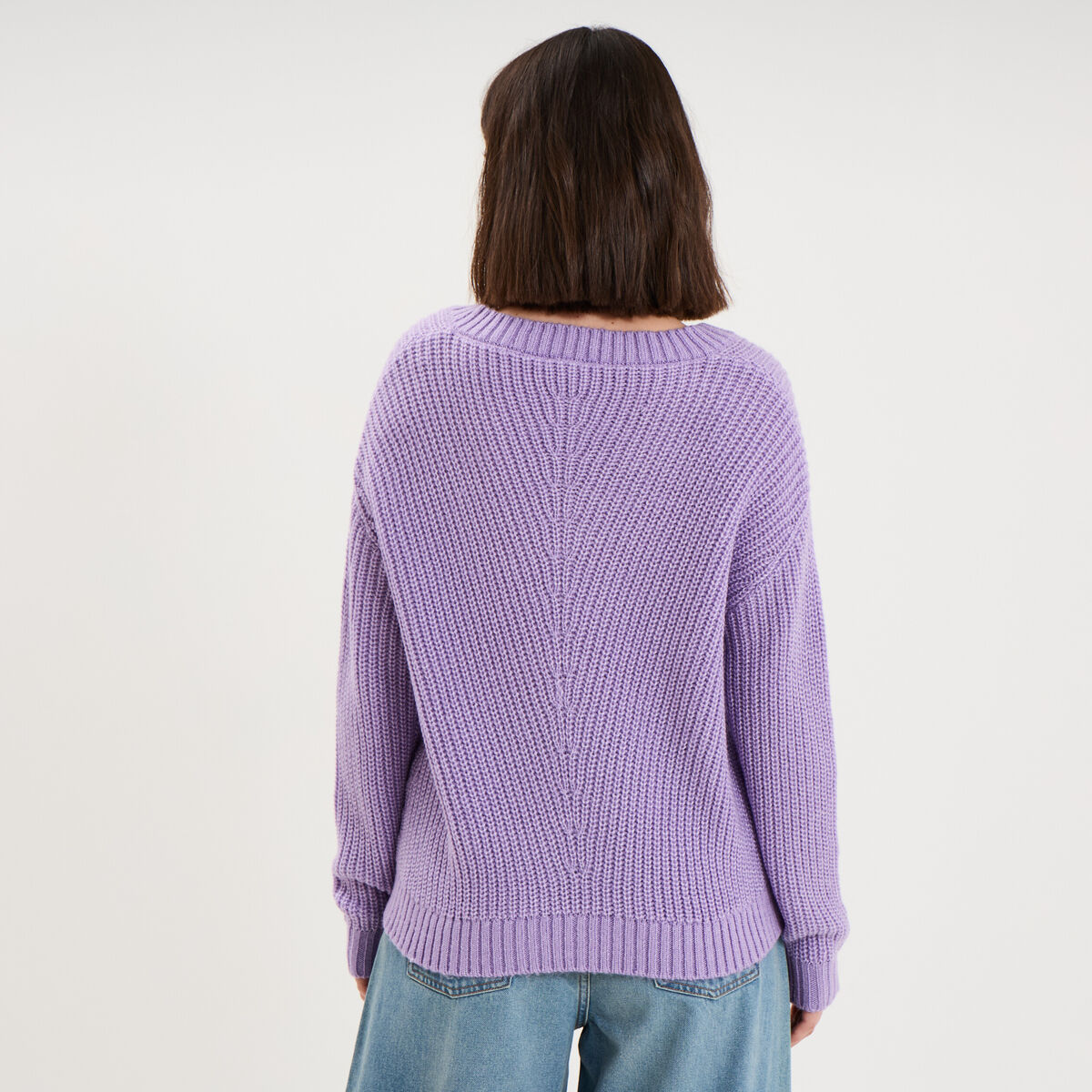Pull col en V parme femme