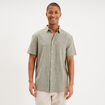 Chemise manches courtes lin m&eacute;lang&eacute; vert kaki homme