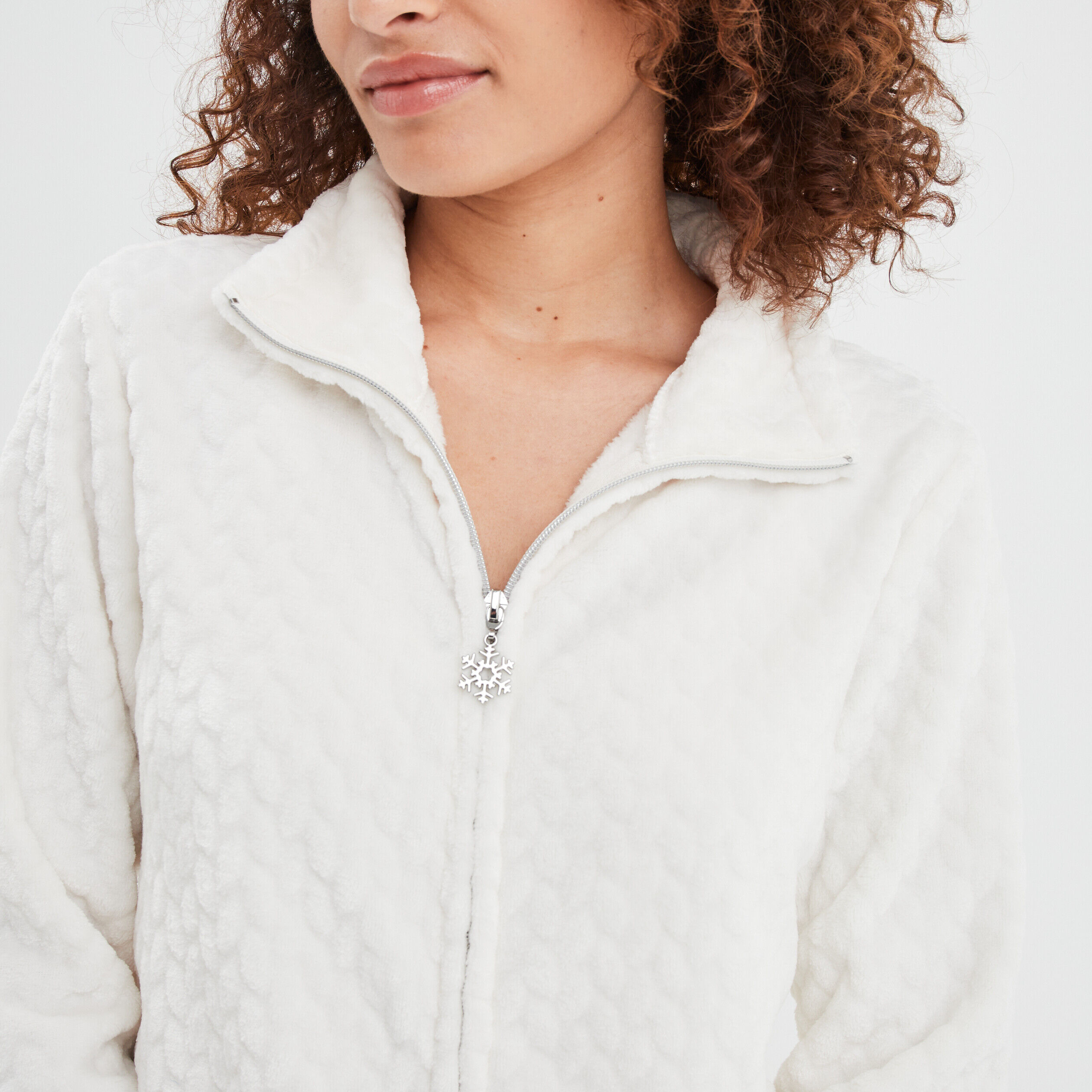 Veste pyjama pilou zippée col montant blanc femme LH