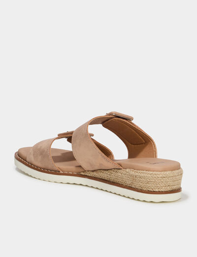 Mules compens&eacute;es &agrave; scratchs rose champagne femme