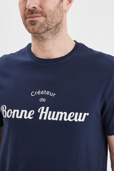 T-shirt col rond manches courtes coton bleu marine homme