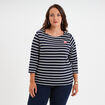 T-shirt col rond manches 3/4 coton noir femme grande taille