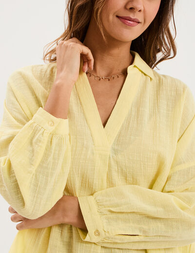 Blouse manches longues ample coton jaune clair femme