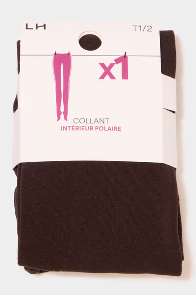 Collant polaire effet transparent 80D marron fonc&eacute; femme