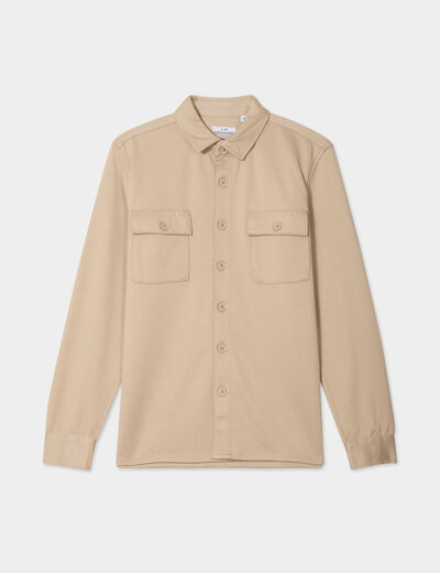 Surchemise manches longues 2 poches beige homme