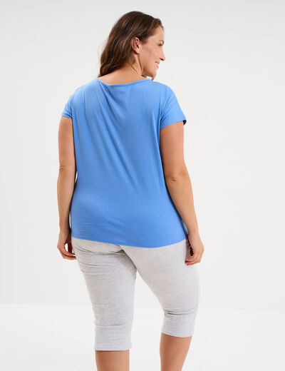 Ensemble pyjama corsaire et t-shirt bleu electrique femme grande taille