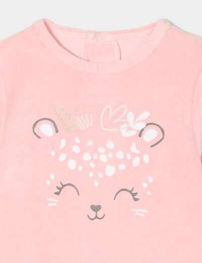Dors-bien effet velours manches longues rose poudrée bébé fille