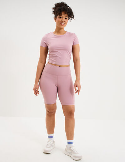 Short cycliste de sport taille haute mauve femme