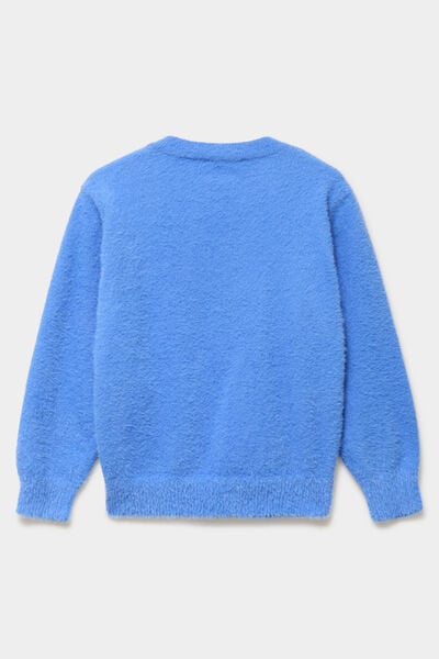 Pull mailles duveteuses manches longues bleu electrique fille