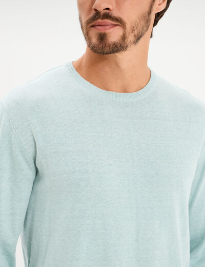Pull droit col rond coton m&eacute;lang&eacute; bleu gris homme