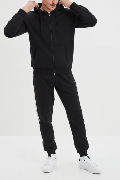Sweat zippé molleton à capuche noir homme