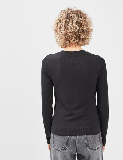 T-shirt côtelé manches longues noir femme