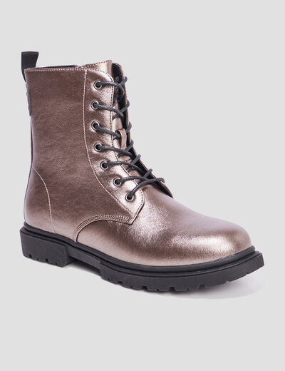 Bottines vernies zippées à lacets gris argent femme