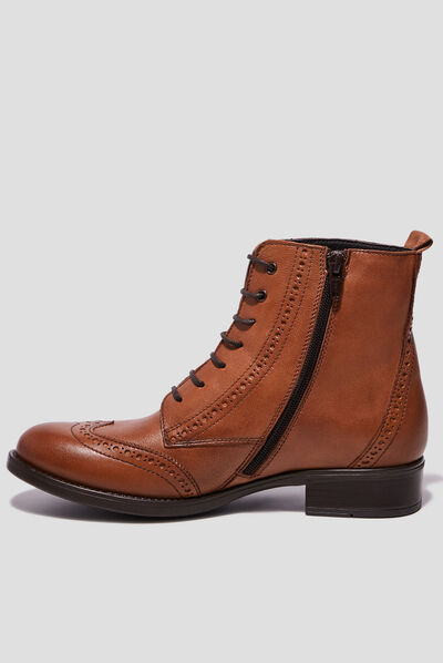 Bottines en cuir zippées à lacets camel fille