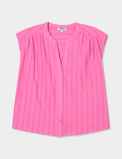 Blouse sans manches col tunisien coton rose fushia femme