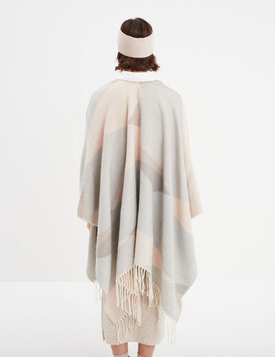 Poncho ample asymétrique à franges gris clair femme