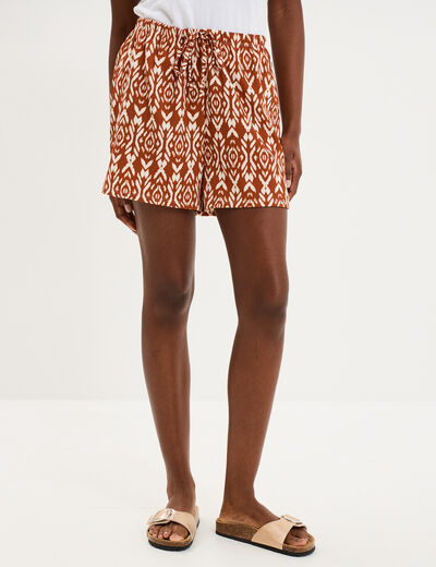 Short large effet gaufr&eacute; orange fonc&eacute; femme