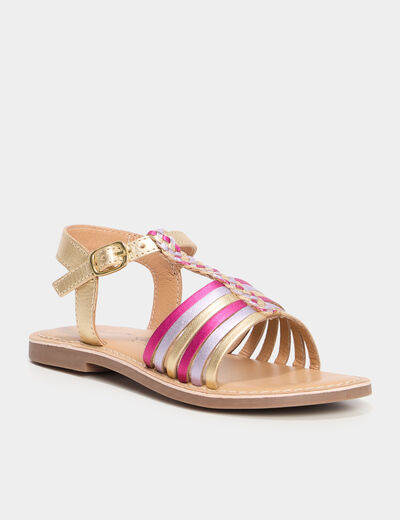 Sandales multibrides tressées en cuir multicolore fille