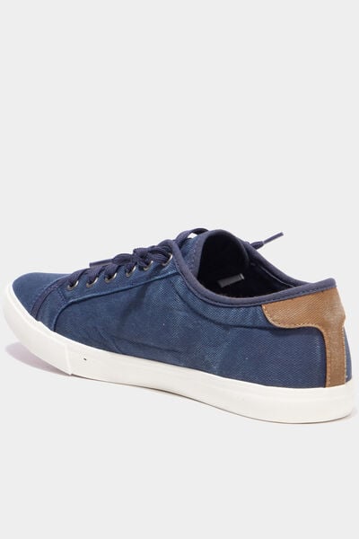 Baskets basses en toile effet denim bleu marine homme